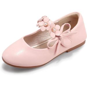 imagePANDANINJIA Toddler Girls Dress Shoes Flower Girl Flats Pearls Bow Mary Jane Wedding Party Flora ShoesPink Pu