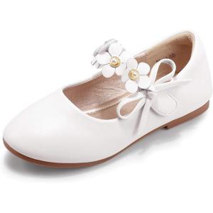 imagePANDANINJIA Toddler Girls Dress Shoes Flower Girl Flats Pearls Bow Mary Jane Wedding Party Flora ShoesWhite Pu