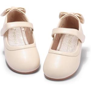imagePANDANINJIA ToddlerLittle Kid Girls Angela Dress Mary Jane Ballet Flats Bow Flower Girl Wedding Party Ballerina Flat ShoesAg Beige Pu