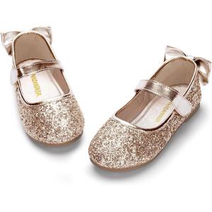 imagePANDANINJIA ToddlerLittle Kid Girls Angela Dress Mary Jane Ballet Flats Bow Flower Girl Wedding Party Ballerina Flat ShoesAg Champagne Sequin