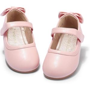 imagePANDANINJIA ToddlerLittle Kid Girls Angela Dress Mary Jane Ballet Flats Bow Flower Girl Wedding Party Ballerina Flat ShoesAg Pink Pu
