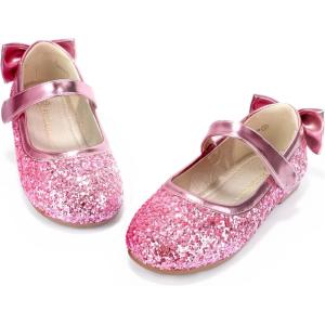 imagePANDANINJIA ToddlerLittle Kid Girls Angela Dress Mary Jane Ballet Flats Bow Flower Girl Wedding Party Ballerina Flat ShoesAg Pink Sequin