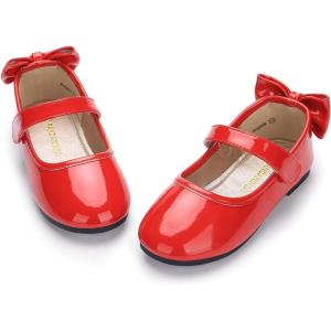 imagePANDANINJIA ToddlerLittle Kid Girls Angela Dress Mary Jane Ballet Flats Bow Flower Girl Wedding Party Ballerina Flat ShoesAg Red Patent