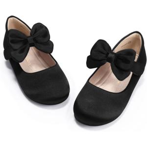 imagePANDANINJIA ToddlerLittle Kid Girls Angela Dress Mary Jane Ballet Flats Bow Flower Girl Wedding Party Ballerina Flat ShoesM Black Silk