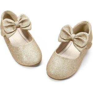 imagePANDANINJIA ToddlerLittle Kid Girls Angela Dress Mary Jane Ballet Flats Bow Flower Girl Wedding Party Ballerina Flat ShoesM Gold Glitter