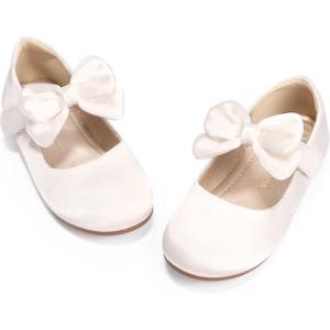imagePANDANINJIA ToddlerLittle Kid Girls Angela Dress Mary Jane Ballet Flats Bow Flower Girl Wedding Party Ballerina Flat ShoesM Ivory Silk