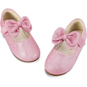 imagePANDANINJIA ToddlerLittle Kid Girls Angela Dress Mary Jane Ballet Flats Bow Flower Girl Wedding Party Ballerina Flat ShoesM Pink Glitter