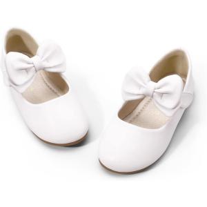 imagePANDANINJIA ToddlerLittle Kid Girls Angela Dress Mary Jane Ballet Flats Bow Flower Girl Wedding Party Ballerina Flat ShoesM White Pu