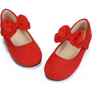 imagePANDANINJIA ToddlerLittle Kid Girls Angela Dress Mary Jane Ballet Flats Bow Flower Girl Wedding Party Ballerina Flat ShoesRedsuede