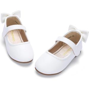 imagePANDANINJIA ToddlerLittle Kid Girls Angela Dress Mary Jane Ballet Flats Bow Flower Girl Wedding Party Ballerina Flat ShoesWhite Pu 01