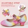 imagePANDANINJIA Christy Girls Heels Dress Shoes Mary Jane Rhinestone Bows Pumps Low Heel Princess Flower Wedding Party for Toddler Little KidRainbowglitter