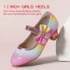 imagePANDANINJIA Christy Girls Heels Dress Shoes Mary Jane Rhinestone Bows Pumps Low Heel Princess Flower Wedding Party for Toddler Little KidRainbowglitter