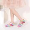 imagePANDANINJIA Christy Girls Heels Dress Shoes Mary Jane Rhinestone Bows Pumps Low Heel Princess Flower Wedding Party for Toddler Little KidRainbowglitter