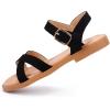 imagePANDANINJIA Elva Girls Sandals Open Toe Cute Flats Dress Sandals Cross Strappy Summer Shoes ToddlerLittle KidBig KidElva Black Nubuck