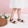 imagePANDANINJIA Elva Girls Sandals Open Toe Cute Flats Dress Sandals Cross Strappy Summer Shoes ToddlerLittle KidBig KidElva Black Nubuck