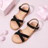 imagePANDANINJIA Elva Girls Sandals Open Toe Cute Flats Dress Sandals Cross Strappy Summer Shoes ToddlerLittle KidBig KidElva Black Nubuck