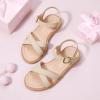 imagePANDANINJIA Elva Girls Sandals Open Toe Cute Flats Dress Sandals Cross Strappy Summer Shoes ToddlerLittle KidBig KidElva Nude Nubuck
