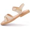 imagePANDANINJIA Elva Girls Sandals Open Toe Cute Flats Dress Sandals Cross Strappy Summer Shoes ToddlerLittle KidBig KidElva Nude Nubuck