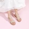 imagePANDANINJIA Elva Girls Sandals Open Toe Cute Flats Dress Sandals Cross Strappy Summer Shoes ToddlerLittle KidBig KidElva Nude Nubuck