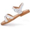 imagePANDANINJIA Elva Girls Sandals Open Toe Cute Flats Dress Sandals Cross Strappy Summer Shoes ToddlerLittle KidBig KidElva Silver Glitter