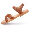 imagePANDANINJIA Elva Girls Sandals Open Toe Cute Flats Dress Sandals Cross Strappy Summer Shoes ToddlerLittle KidBig KidElva Tan Pu