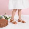 imagePANDANINJIA Elva Girls Sandals Open Toe Cute Flats Dress Sandals Cross Strappy Summer Shoes ToddlerLittle KidBig KidElva Tan Pu