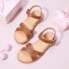 imagePANDANINJIA Elva Girls Sandals Open Toe Cute Flats Dress Sandals Cross Strappy Summer Shoes ToddlerLittle KidBig KidElva Tan Pu
