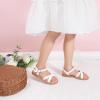 imagePANDANINJIA Elva Girls Sandals Open Toe Cute Flats Dress Sandals Cross Strappy Summer Shoes ToddlerLittle KidBig KidElva White Pu