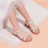 imagePANDANINJIA Elva Girls Sandals Open Toe Cute Flats Dress Sandals Cross Strappy Summer Shoes ToddlerLittle KidBig KidMary Beige Pu