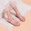 imagePANDANINJIA Elva Girls Sandals Open Toe Cute Flats Dress Sandals Cross Strappy Summer Shoes ToddlerLittle KidBig KidMary Pink Glitter
