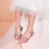imagePANDANINJIA Elva Girls Sandals Open Toe Cute Flats Dress Sandals Cross Strappy Summer Shoes ToddlerLittle KidBig KidMary Rosegold Glitter