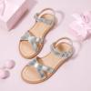 imagePANDANINJIA Elva Girls Sandals Open Toe Cute Flats Dress Sandals Cross Strappy Summer Shoes ToddlerLittle KidBig KidSilver