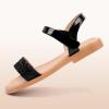 imagePANDANINJIA Gina Girls Sandals Open Toe Summer Flats Dress Sandals Shoes ToddlerLittle KidBig KidBlack Sequin New