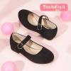 imagePANDANINJIA Girls Dress Shoes Patent Ballerina Flats Toddler Little Big Kid Mary Jane Low Heels ShoesBlacksuede