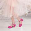 imagePANDANINJIA Girls Heels Dress Shoes Flower Girl Ankle Strap Closed Toe Toddler Heels Wedding Party Little Big Kids Pump ShoesFuchsia Suede