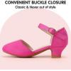imagePANDANINJIA Girls Heels Dress Shoes Flower Girl Ankle Strap Closed Toe Toddler Heels Wedding Party Little Big Kids Pump ShoesFuchsia Suede