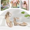 imagePANDANINJIA Girls Heels Dress Shoes Flower Girl Closed Toe Heels Ankle Strap Wedding Party School Miya Toddler Little Big Kid Pump ShoesGold Shiny Patent