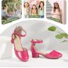 imagePANDANINJIA Girls Heels Dress Shoes Flower Girl Closed Toe Heels Ankle Strap Wedding Party School Miya Toddler Little Big Kid Pump ShoesHotpink Shiny Patent