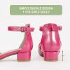 imagePANDANINJIA Girls Heels Dress Shoes Flower Girl Closed Toe Heels Ankle Strap Wedding Party School Miya Toddler Little Big Kid Pump ShoesHotpink Shiny Patent