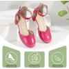 imagePANDANINJIA Girls Heels Dress Shoes Flower Girl Closed Toe Heels Ankle Strap Wedding Party School Miya Toddler Little Big Kid Pump ShoesHotpink Shiny Patent