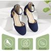 imagePANDANINJIA Girls Heels Dress Shoes Flower Girl Closed Toe Heels Ankle Strap Wedding Party School Miya Toddler Little Big Kid Pump ShoesNavy Suede