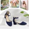 imagePANDANINJIA Girls Heels Dress Shoes Flower Girl Closed Toe Heels Ankle Strap Wedding Party School Miya Toddler Little Big Kid Pump ShoesNavy Suede