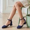 imagePANDANINJIA Girls Heels Dress Shoes Flower Girl Closed Toe Heels Ankle Strap Wedding Party School Miya Toddler Little Big Kid Pump ShoesNavy Suede