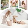 imagePANDANINJIA Girls Heels Dress Shoes Flower Girl Closed Toe Heels Ankle Strap Wedding Party School Miya Toddler Little Big Kid Pump ShoesNude Nubuck
