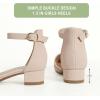 imagePANDANINJIA Girls Heels Dress Shoes Flower Girl Closed Toe Heels Ankle Strap Wedding Party School Miya Toddler Little Big Kid Pump ShoesNude Nubuck