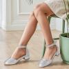 imagePANDANINJIA Girls Heels Dress Shoes Flower Girl Closed Toe Heels Ankle Strap Wedding Party School Miya Toddler Little Big Kid Pump ShoesSilver Shiny Patent