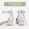 imagePANDANINJIA Girls Heels Dress Shoes Flower Girl Closed Toe Heels Ankle Strap Wedding Party School Miya Toddler Little Big Kid Pump ShoesSilver Shiny Patent