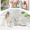 imagePANDANINJIA Girls Heels Dress Shoes Flower Girl Closed Toe Heels Ankle Strap Wedding Party School Miya Toddler Little Big Kid Pump ShoesSilver Shiny Patent