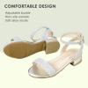 imagePANDANINJIA Girls Sandals Low Heels Dress Shoes Open Toe Flower Girl Wedding Party for Little Big Kid Dress SandalsSilverglitter