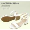 imagePANDANINJIA Girls Sandals Low Heels Dress Shoes Open Toe Flower Girl Wedding Party for Little Big Kid Dress SandalsWhitepu
